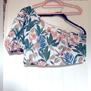 *3 for $20* NWOT Floral one-shoulder cropped blouse, SHEIN sz XL/12.